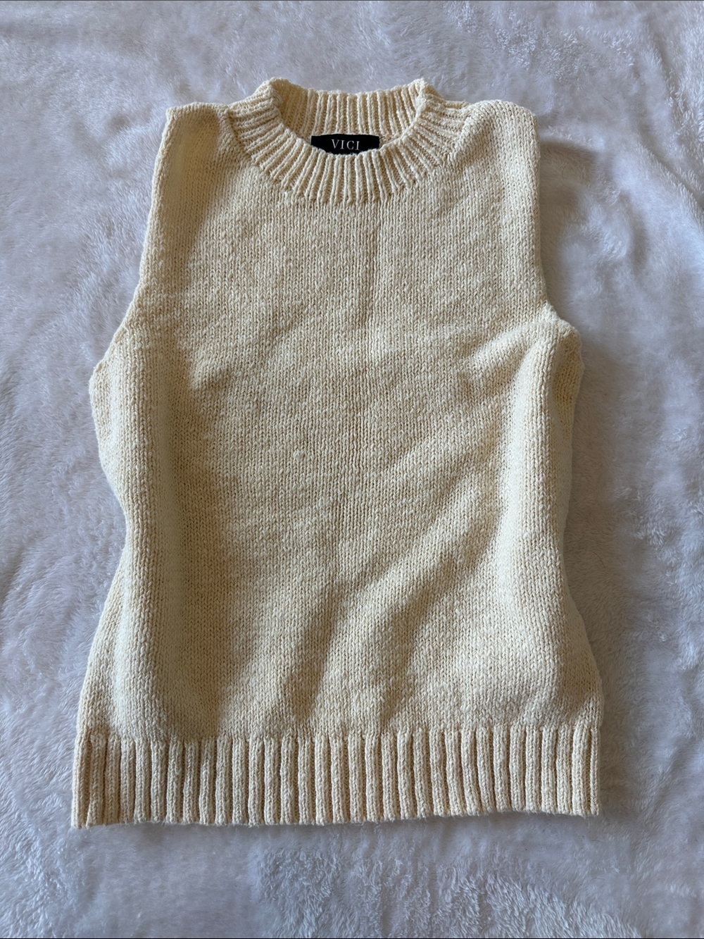 VICI Cream Sleeveless Crewneck Knit Sweater